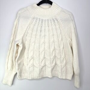 Olive + Oak Women's M Winter White Cable Knit Mock Neck‎ Sweater Long Sleeve NWT
